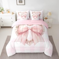 Pink Bowknot Comforter Set 7 Piece,Cartoon Bow-tie Bedding Set,Quilt Double-S...