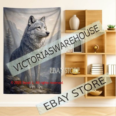 Night Sentinel Tapestry Cabin Decor wildlife lodge 39X59 in