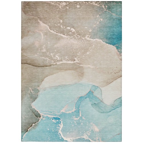 5' X 8' Teal Abstract Washable Non Skid Indoor Outdoor Area Rug - Picture 6 of 7