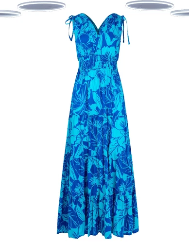 Ex Joe Browns Womens Ocean Tone Floral Cotton Maxi Tie Shoulder Dress RRP- £60