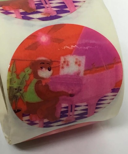 Vintage 1982 Lisa Frank Aufkleber ~ Bär spielt MUSIK auf Klavier - Rolle mit 18 Aufklebern - Bild 2 von 8