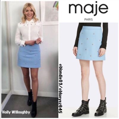 Maje “Jizie” Sky blue bee Embellished crepe mini skirt 1/US S | eBay