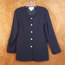 Vintage ADRIENNE VITTADINI Jacket Womens Size 10 Black Blazer Rhinestone 90s