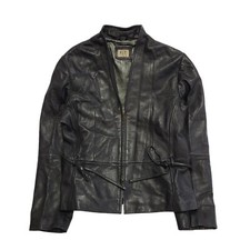 Kit Black Vintage 80's Zipped Leather Jacket Women's Uk Size 16