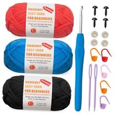 Easy Peasy Crochet Yarn for Beginners, 3 Pack 1.8oz Red/Dark Blue/Black
