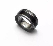 BEAUTIFUL Hand Made Damascus Steel Iron Wood Inlay Ring With Gift Box .