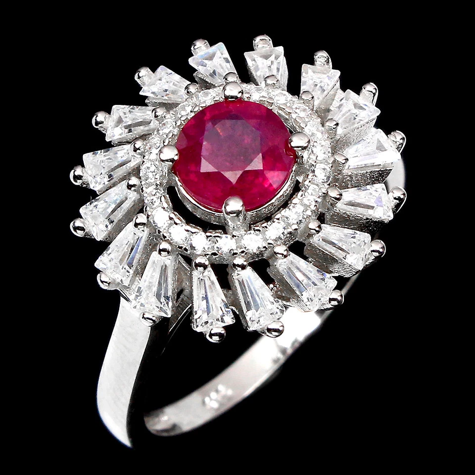 925 Sterling Silver Ring Round Ruby 6mm Natural Gemstone Jewelry Gift - Image 2 of 4