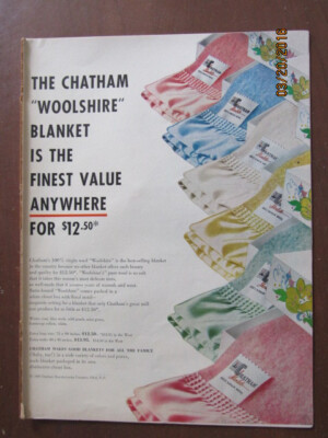 VTG 1948 Original Magazine Ad Chatham Blankets Woolshire Finest Value Anywhere
