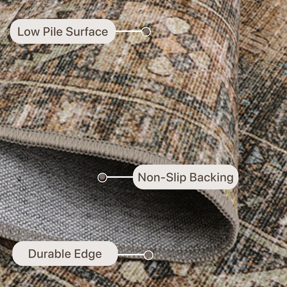 Bavni Area Rug 5x7 Machine Washable Vintage Distressed Print UltraThin