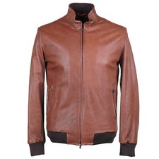 Isaia Napoli Dark Tan Lambskin Leather Bomber...