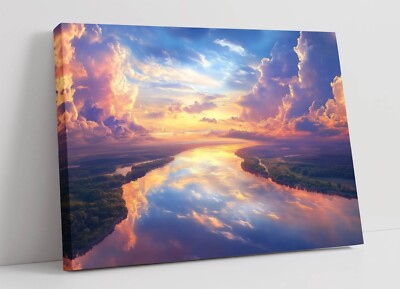PASTELLROSA FLUSSLANDSCHAFT - TIEF GERAHMTES LEINWANDBILD WANDBILD BILD DRUCK