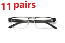 11 Pairs Mens Rectangular Metal Half Frame Reading Glasses Spring Hinge Readers