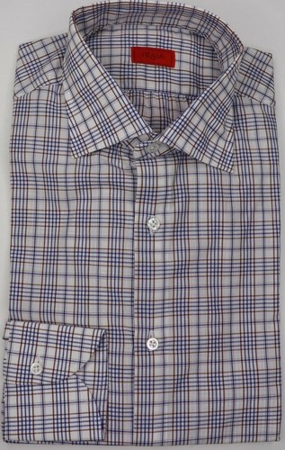 Neu mit Etikett Isaia Napoli weiß blau kariertes Herrenhemd 15-38 - Bild 1 von 7