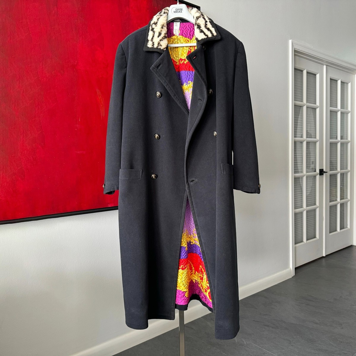 GIANNI VERSACE Pea Coat Wool Quilted w/ Fur Collar from F/W 1992