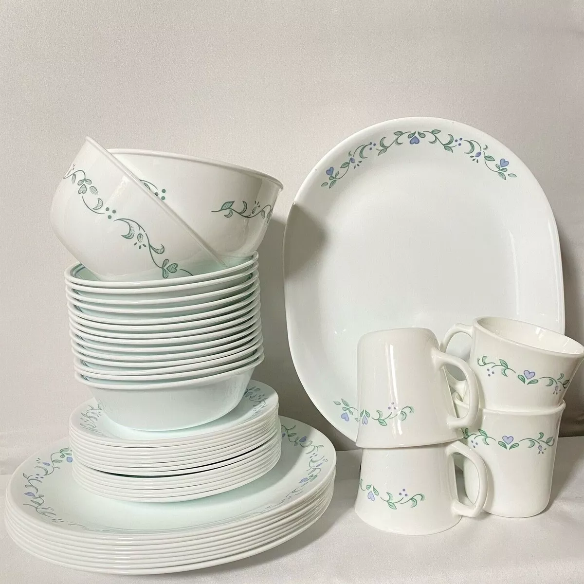 Corelle Country Cottage, White and Green Round 12-Piece Dinnerware Set