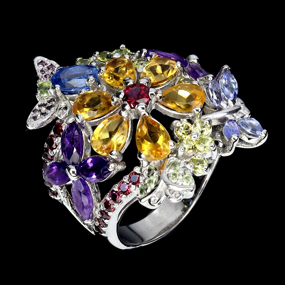 925 Sterlingsilber Ring Birne Citrin Kyanit Peridot Saphir Edelstein Schmuck - Bild 2 von 4