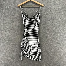 SheIn Dress Women L Large Black Striped Sheath Midi Sleeveless Square Neck