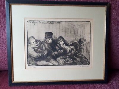 Vive les wagons de Seconde Classe- Lithographie - Daumier Zugfahrt 1864 Repro 