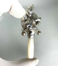 Baby Rattle 925 Sterling Silver Dog Puppy Bells Mother of Pearl A Beautiful Gift