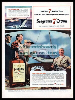 1941 SAILFISH Fishing 3 Men Fishermen Sailing Buddies Seagram's PRINT AD
