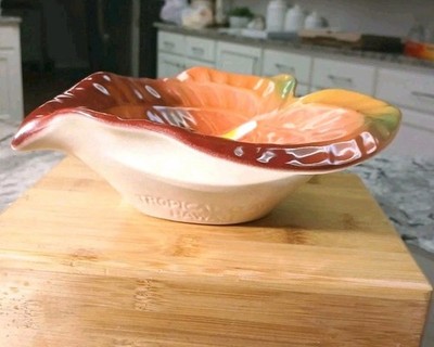 Vtg Tropical Hawaii Clay Flower Dish. Orange Authurium
