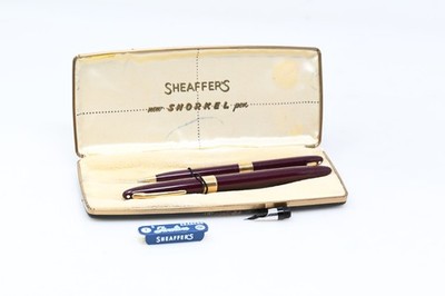 Sheaffer White Dot Snorkel Fountain Pen-w/ White Dot Pencil + Erasers+ Extra Nib