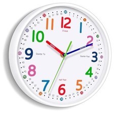 Silent Kids Wall Clock   Non-Ticking, Battery-Powered, Ideal for 8 Inch White