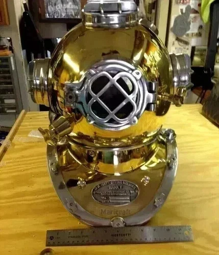 Full Size Antique US Navy Brass Divers Diving Helmet Mark V Deep Sea Scuba Gift - Image 2 of 4