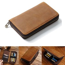 Genuine Leather Fountain Pen Holder Case Portable Stationery Pencil Storage Bag