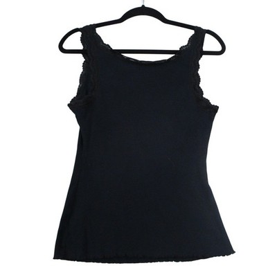 Apt. 9 Womens Black Ribbed Lace Trim Tank Top Camisole Size Large SKU 6509