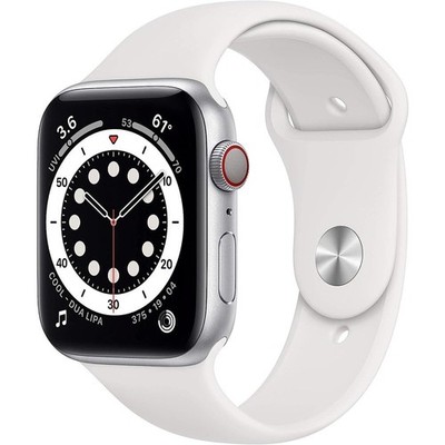 Apple Watch Series 6 (GPS + LTE) 40MM Silver Titanium Case White Sport Band