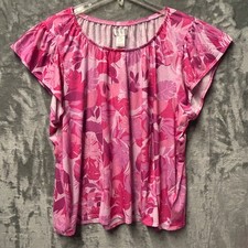 Stella Parker Collection Women 2X Tickled Pink Floral Print Top Short Sleeve NWT