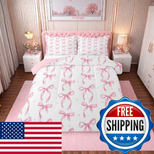 Erosebridal Cute Pink Bow Twin Bedding Set for Girls,Ribbon Bow Knot Comforter S