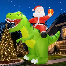 9X8Ft Christmas Inflatables Decoration Outdoor Santa Riding Giant Dinosaur Chris