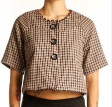 Elegant Brown Houndstooth Women's Blazer Size M 516