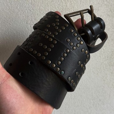 Mens Black Leather Studded Belt Wide Punk Rock Biker Heavy Metal Waist Strap