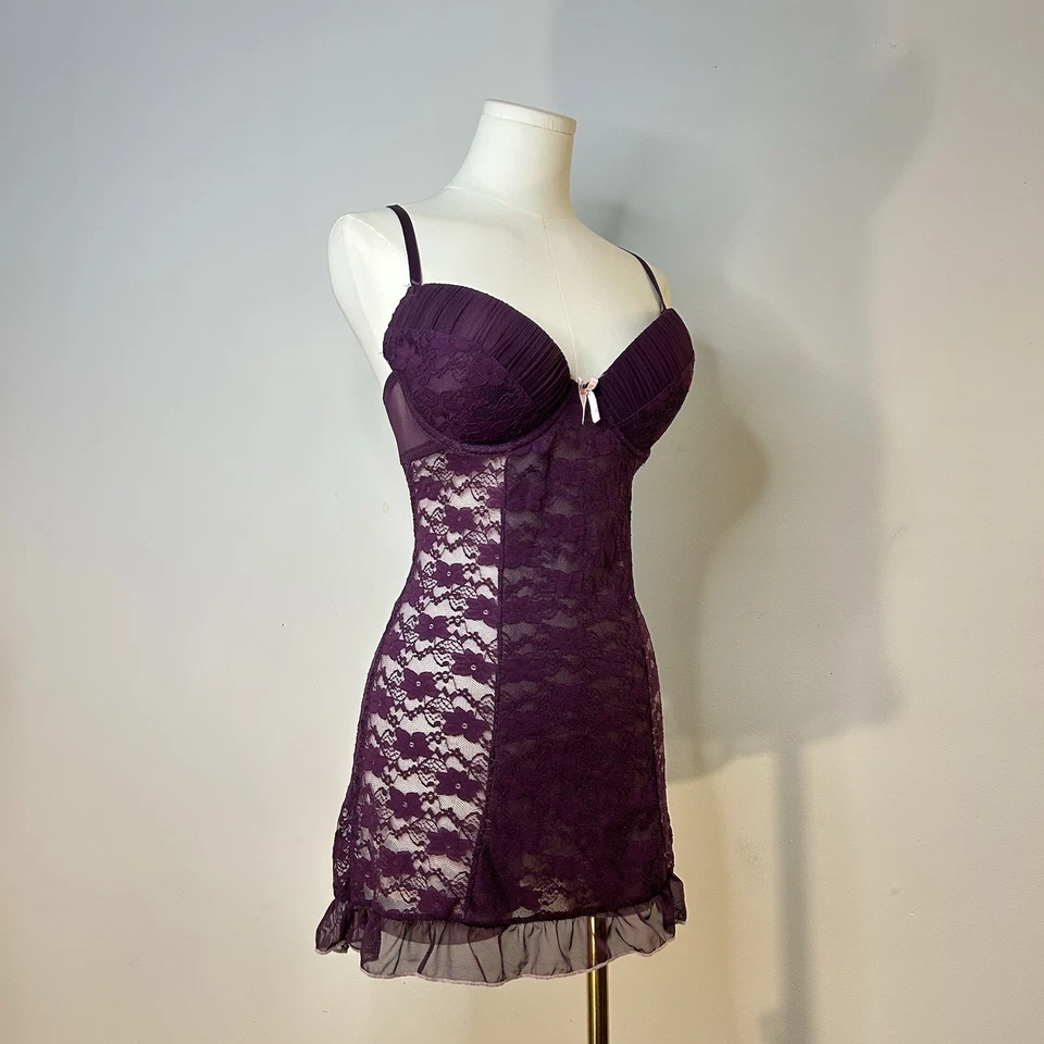Busto Y2K Bustier Púrpura Encaje Fairycore Cachicho Oscuro Coqueta 34-40 Pulgadas Foto 2 de 4
