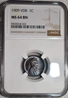 NGC MS-64 BN 1909-P VDB Lincoln Cent, Beautifully Toned specimen.