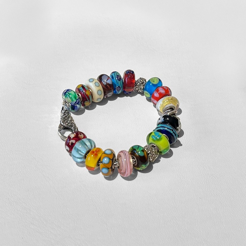 Vintage Troll Beads Sterling Silver Bracelet - 21 Charms