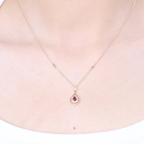 0.36 Ct Ruby & Natural Diamond Prong Pendant 14K Solid Yellow Gold - Picture 3 of 4