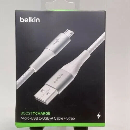 (2 PACK) Belkin Boost Charge Braided Micro-USB to USB-A Cable 6.6FT/2M White - Picture 1 of 2