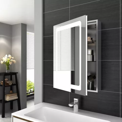 LED illuminated Bathroom Mirror Cabinet with Demister Shaver Socket Wall Mounted - Picture 2 of 26