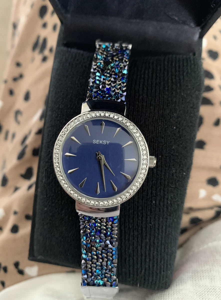 NEW Seksy Rocks Ladies Watch With Blue Swarovski Crystals By Sekonda