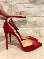 Christian Louboutin Uptown 100 Red Carmin Suede Ankle Heel Pump 35.5 $845 Christian Louboutin Uptown 100 Red Carmin Suede Ankle Heel Pump 35.5 $845