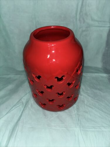 Disney Official Mickey Mouse Ceramic Garden Lantern 7", Red Glaze Finish - Picture 2 of 3