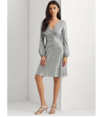 Lauren Ralph Lauren Womens Metallic Dress Dark Gray Silver Size 4 MSRP $195  | eBay