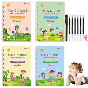 Large Size Magic Grooved Practice Copybook for Kids,Reusable Grooved Handwriting - Picture 1 of 10