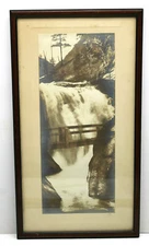 Brilliant 9x17" Framed Waterfall Print Antique Signed "Somdall" ? Abraham Straus