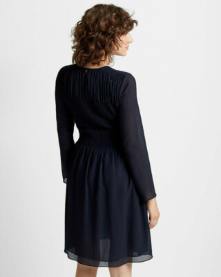 Club Monaco Smocked Long-Sleeve Dress | Color: Navy | Size: 2 | Polyester Club Monaco Smocked Long-Sleeve Dress | Color: Navy | Size: 2 | Polyester