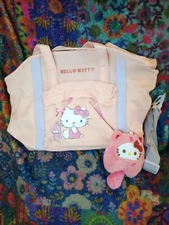 Womens, Pink, Magnetic, Drawstring, Tote Bag, Sanrio, Hello Kitty w free item